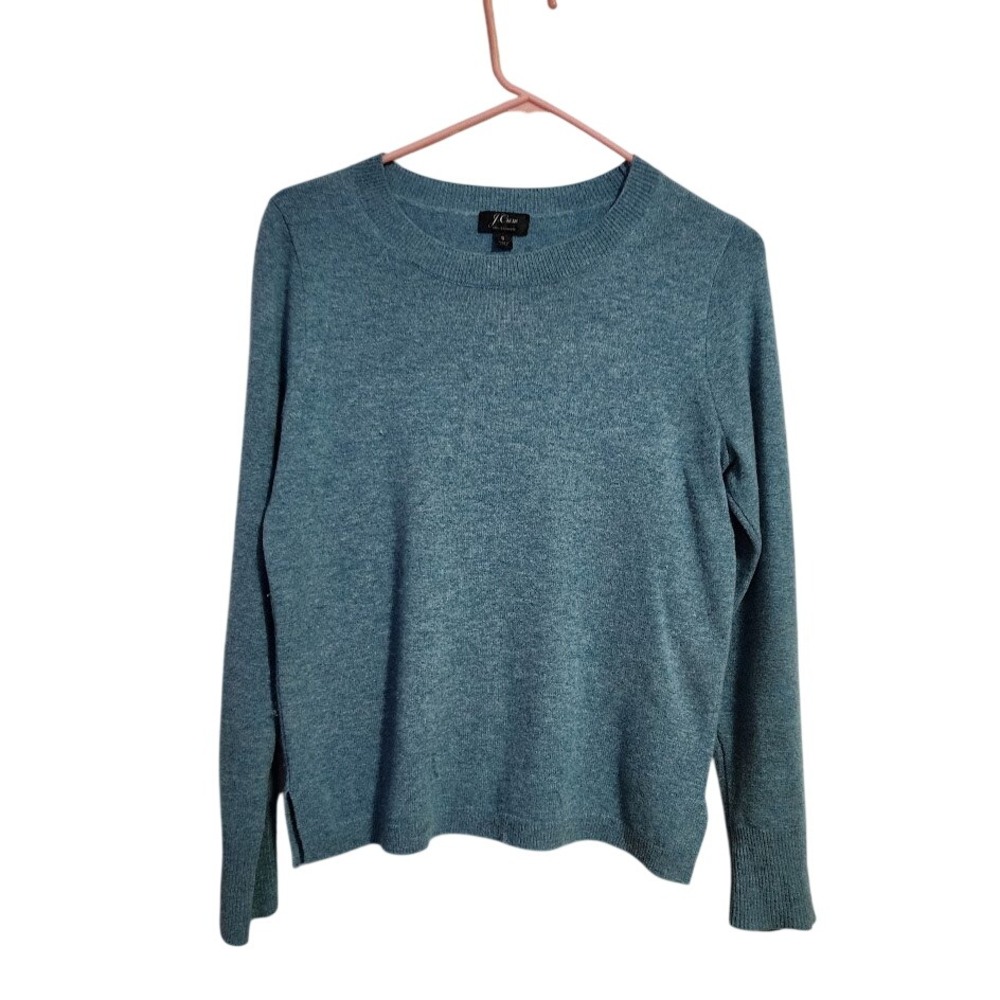 J.Crew 100% Cashmere Crewneck Sweater Blue Teal Heather Knit Pullover Size S